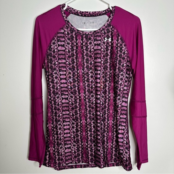Under Armour Raglan Long Sleeve Athletic Magenta Snakeskin Top - Picture 1 of 8